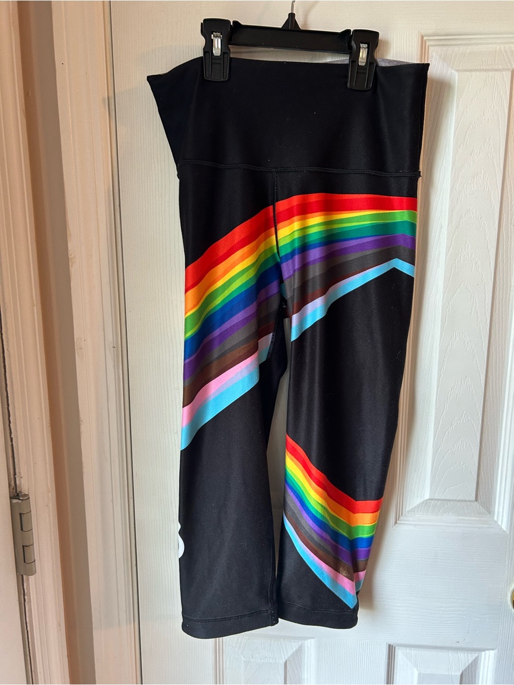 Peloton x WITH Black Capri Leggings with Rainbow Stripe Accents